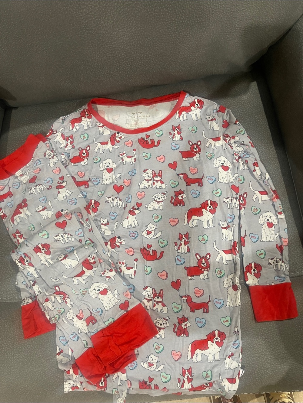 Little Sleepies Gray Pajama Set with valentines Red Puppy & Heart Print